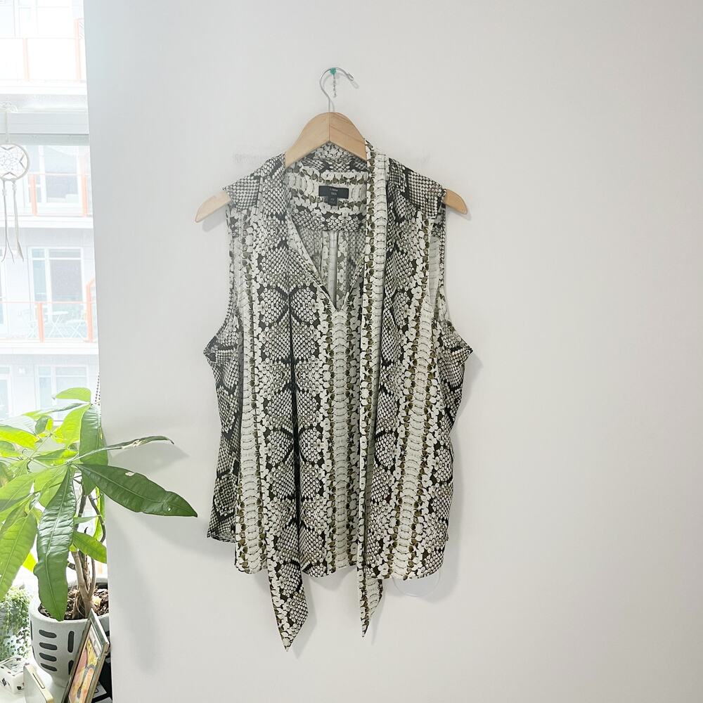 J. Crew Drapey Tie Neck Tank Blouse in Snakeskin Print Size 2X